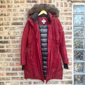 Columbia Apres Arson Omni-Heat Long Down Winter Coat Jacket Parka Red Womens XL